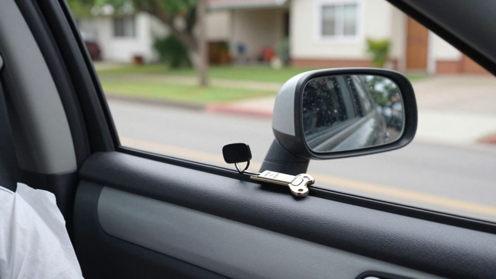 Keys locked inside a car.